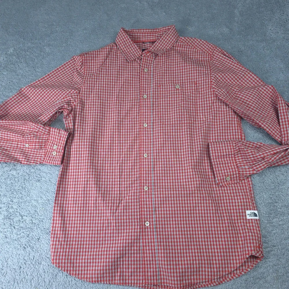 The North Face Shirt Mens Medium Red Check Long Sleeve Button Up Cotton Casual